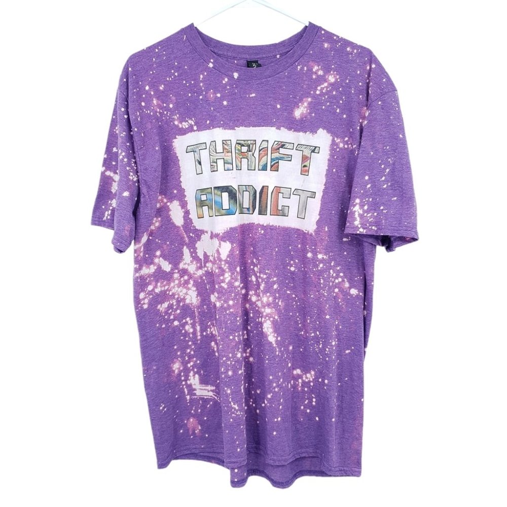 Bleached Sublimation Thrift Addict Purple T Shirt Unique One of a Kind Size XL